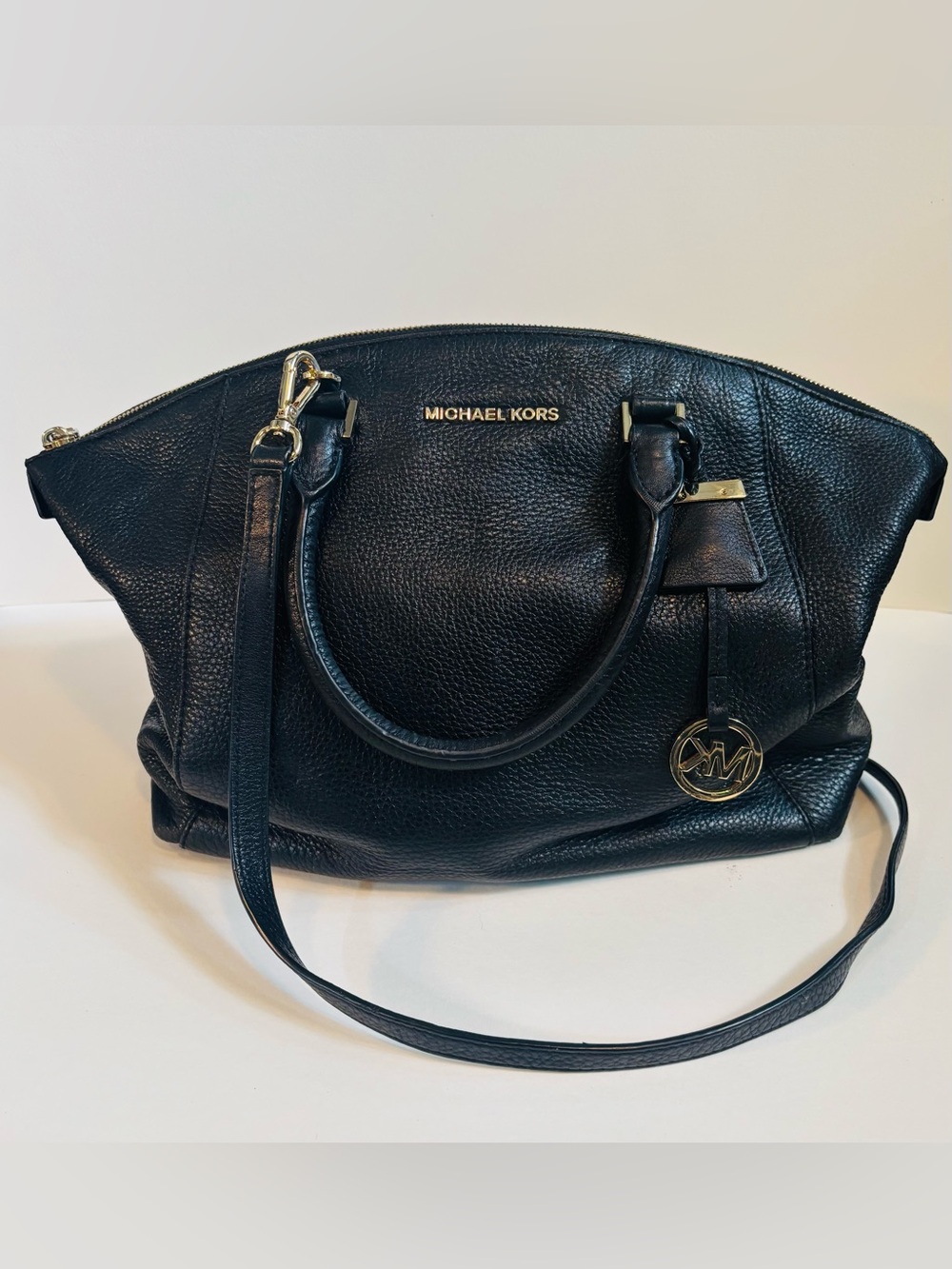 MICHAEL KORS Black Pebbled Leather Tote Satchel Large